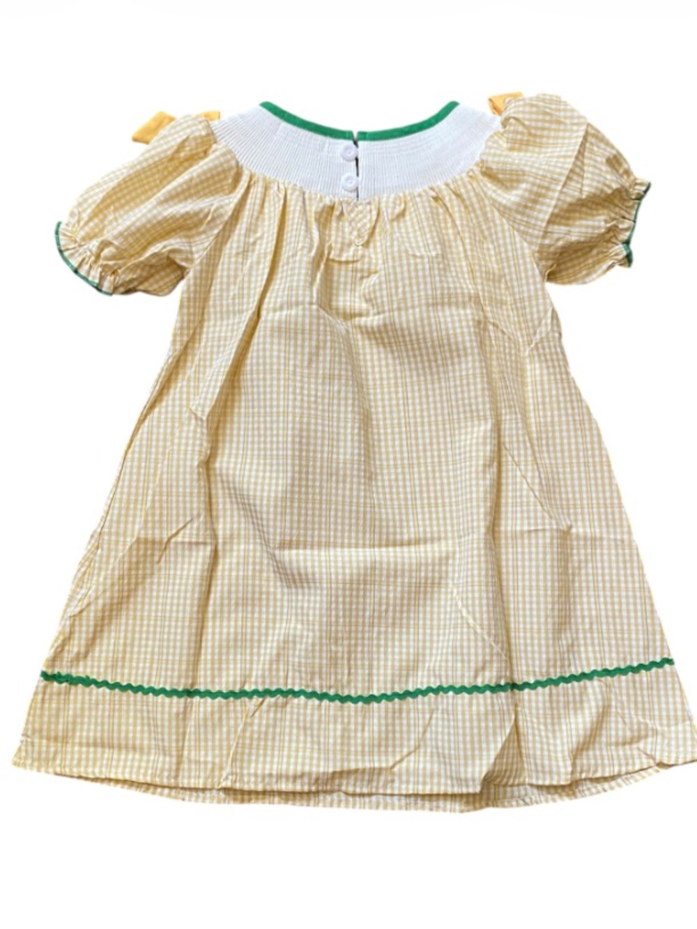 Rylee Faith Designs Yellow Gingham Sunflower Smocked Dress Green Trim NWT Sz 5 - Picture 5 of 10
